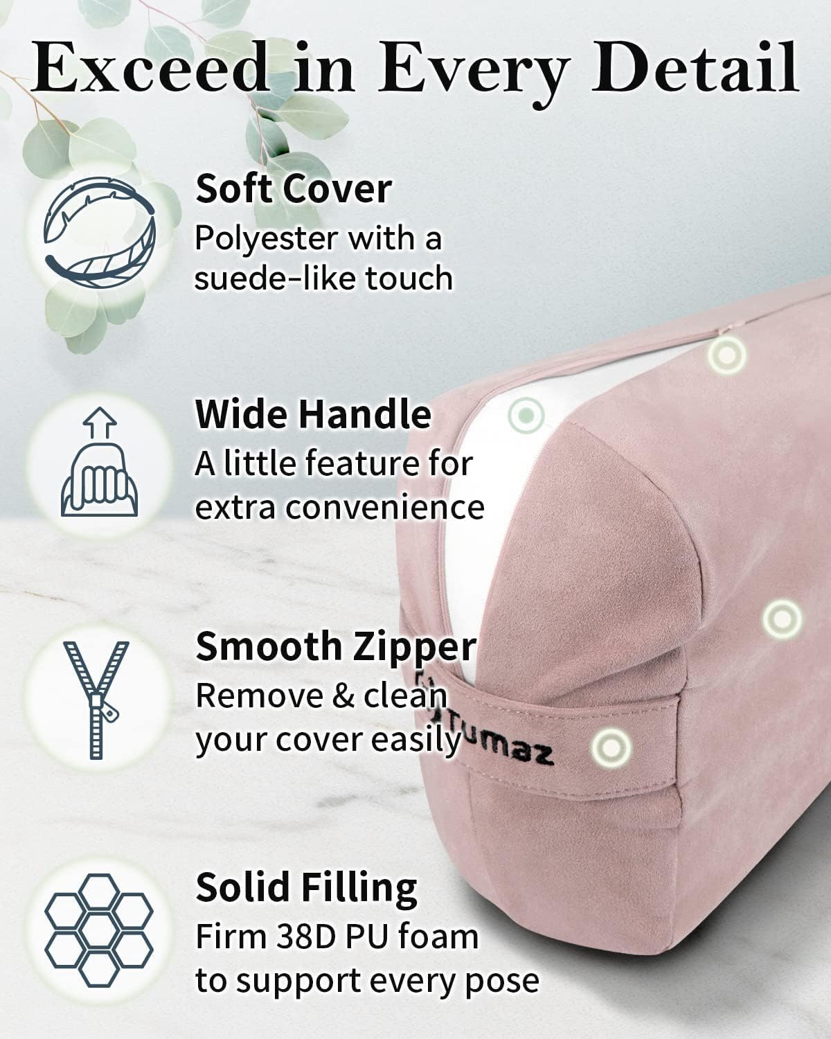 Tumaz Yoga Bolster Set, Rectangular Yoga Bolster with Washable Cover