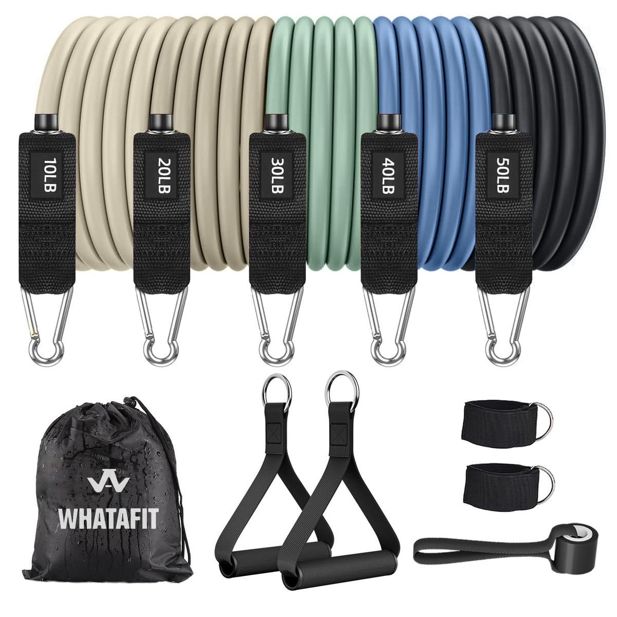 WHATAFIT Resistance Bands with Handles, 150 lb Exercise Bands Set