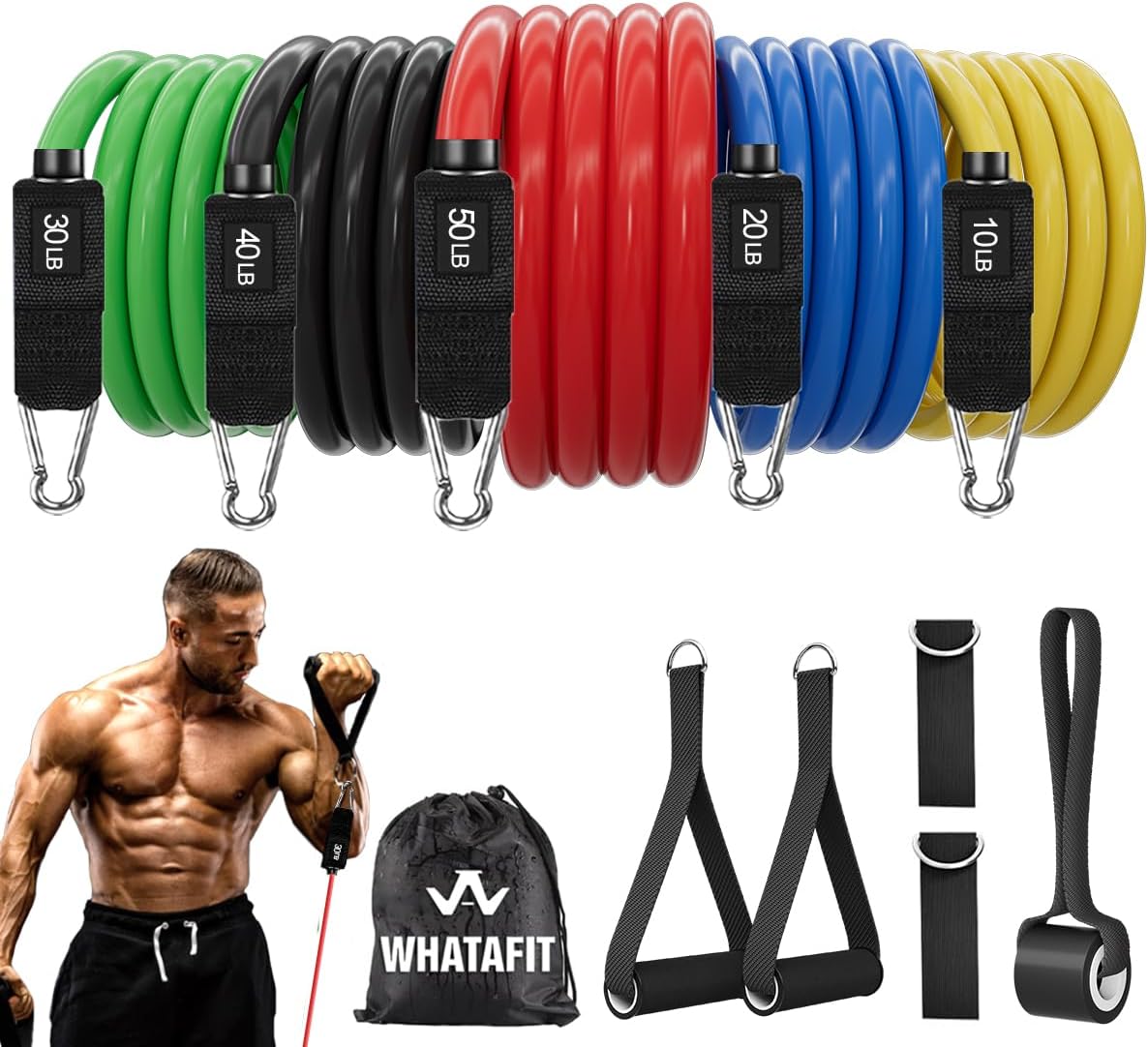 WHATAFIT Resistance Bands with Handles, 150 lb Exercise Bands Set