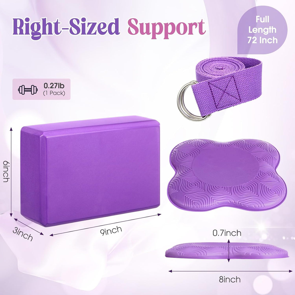 RoundFunny 5 Pcs Yoga Blocks Knee Pads Strap Set Foam Pilates