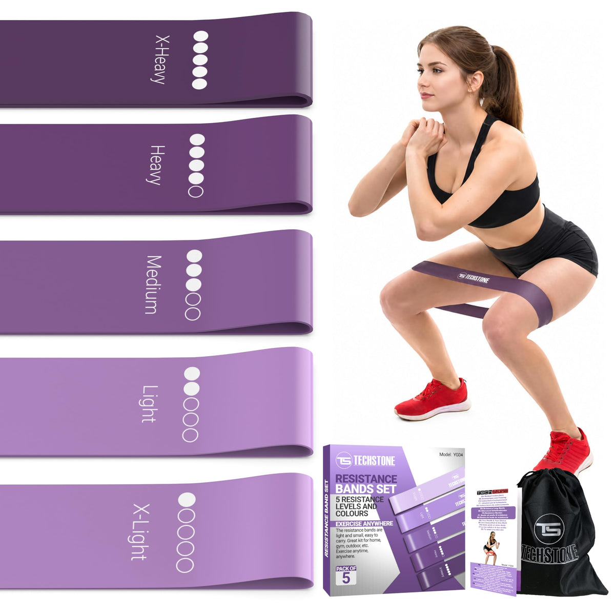 TechStone Resistance Bands Set – 5 Levels Loop Exercise Bands for Men & Women, Elastic Workout Bands for Home Gym, Training, Yoga & Fitness, Carry Bag Included