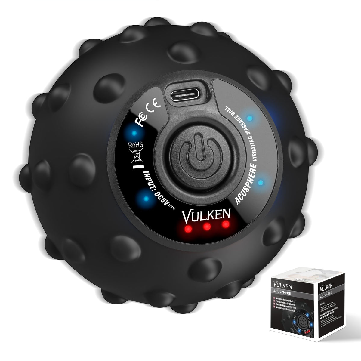 Vulken Vibrating Massage Ball with SphereStrap, Hands-Free Back Massager