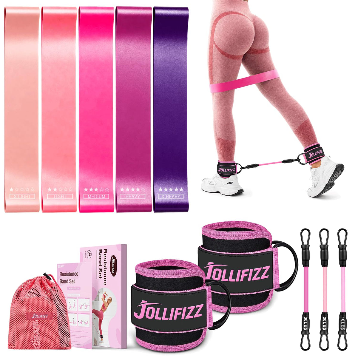 Ankle Resistance Bands with Cuffs &Booty Bands Set,Ankle Straps for Cable Machines for Leg,Booty,Glute,Hip,Butt,Workout Home Gym Equipment,Exercise Bands for Fitness,Yoga,Physical Therapy