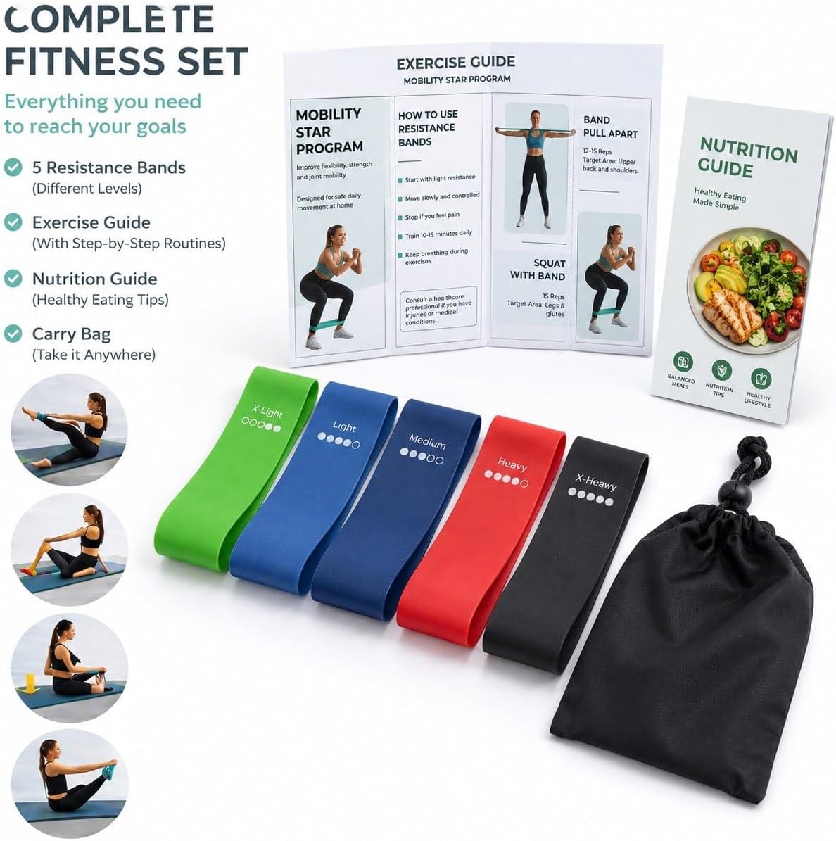 Natural Latex Mini Loop Resistance Bands Set of 5 for Exercise