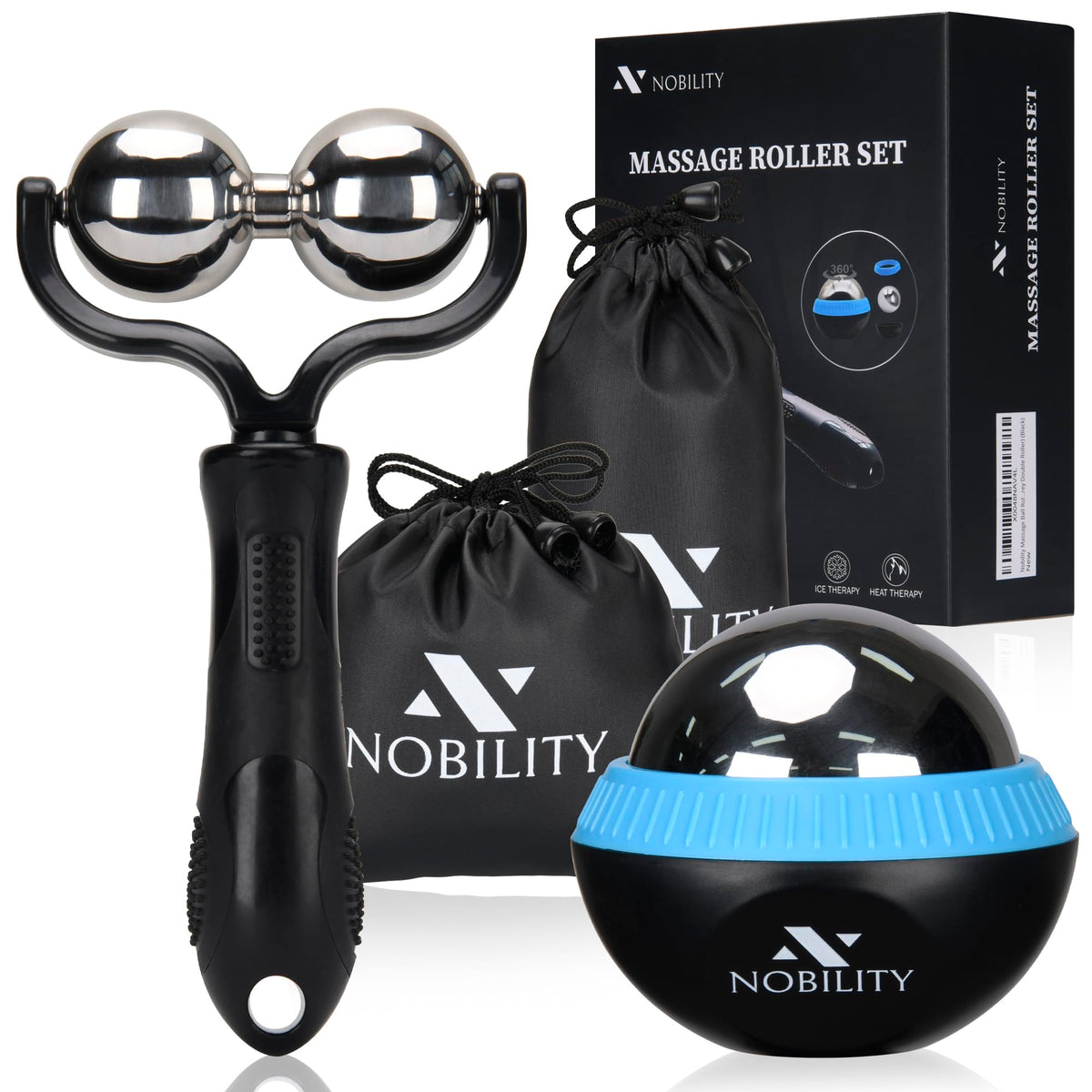 Nobility Massage Ball Roller– Ice Cold and Hot for Deep Tissue and Sore Muscle Relief of Stiffness and Stress, Body, Neck, Back, Foot, Plantar Double Grey