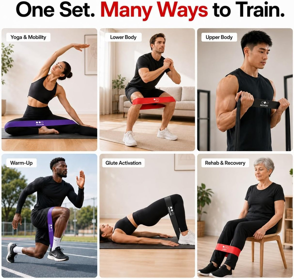 6-Piece Resistance Bands Set for Men & Women – 3 Long Full + 3 Mini Exercise Bands with Carry Bag – Light, Medium & Heavy Levels for Full-Body Strength Training, Stretching, Fitness & Home Workouts