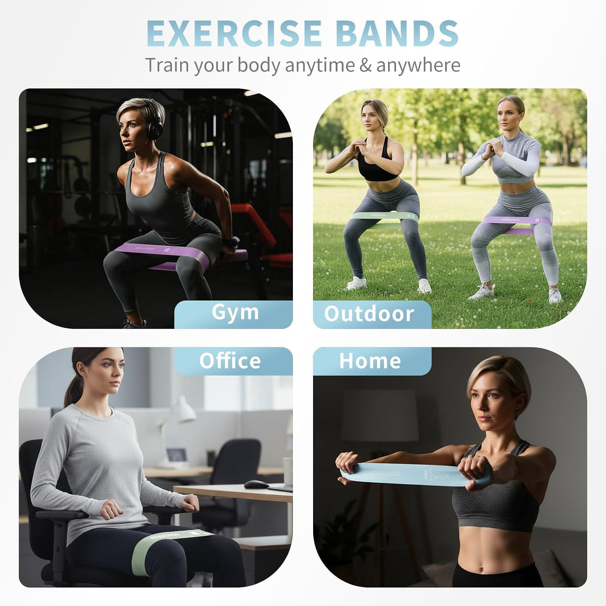 Silicone Mini Resistance Bands, 4-Pack Exercise Loop Bands
