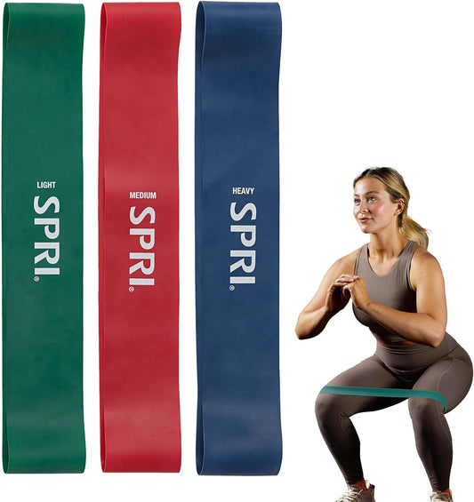 SPRI Mini Loop Bands Kit, Set of 3 - Light, Medium, Heavy Resistance Bands for Lower Body Workouts, Toning Muscles, and Exercise