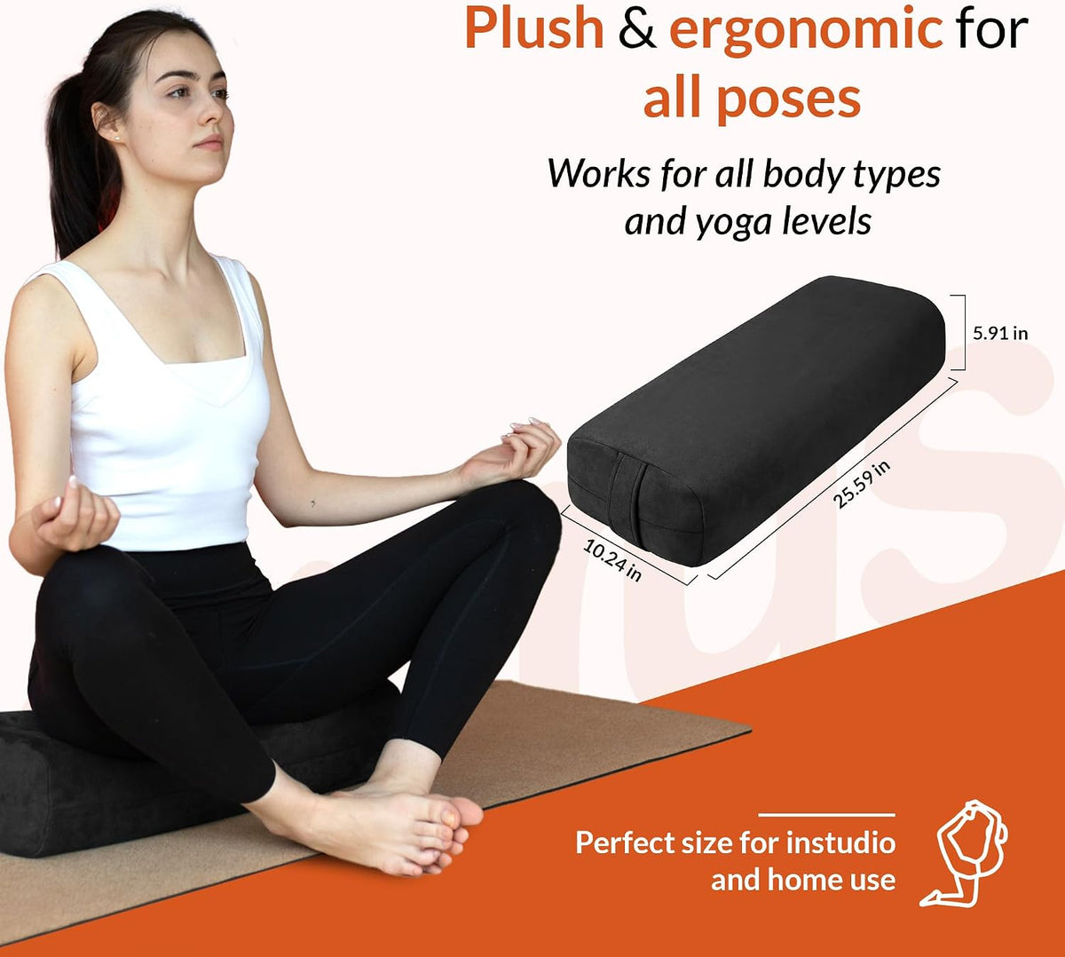Gurus Super Soft & Firm Yoga Bolster Pillow - Lightweight, Easy to Carry with Handles - Rectangular, Machine Washable Cover