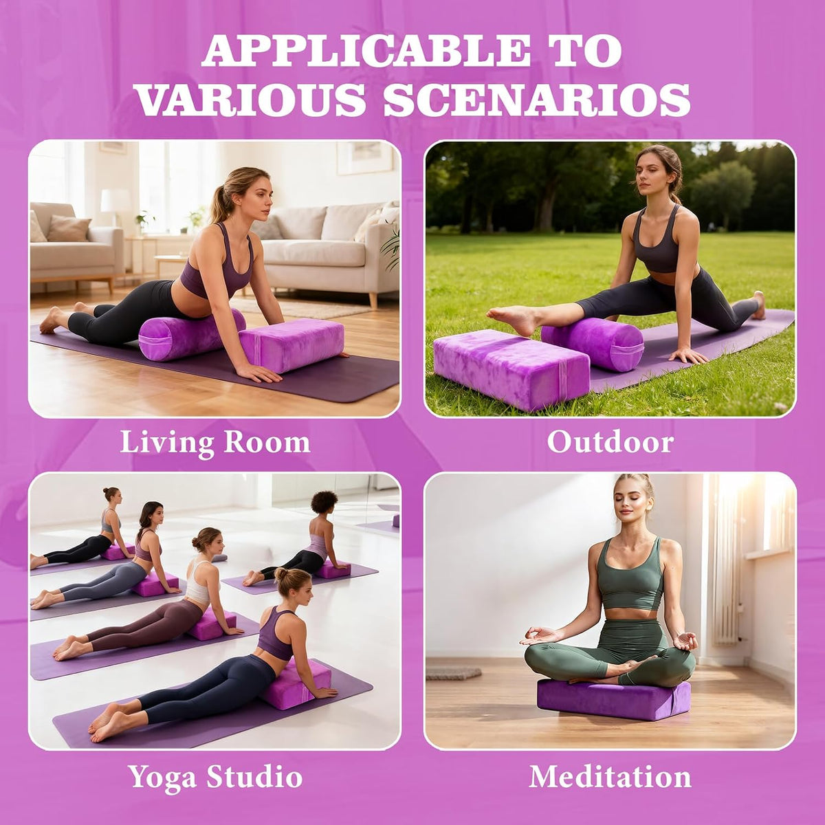 JZHLLA 2 PCS Yoga Bolster Pillow Set Washable Velvet Cover Meditation Bolster with High Density Foam and Carry Handle Rectangular and Cylinder Bolsters for Restorative Yoga
