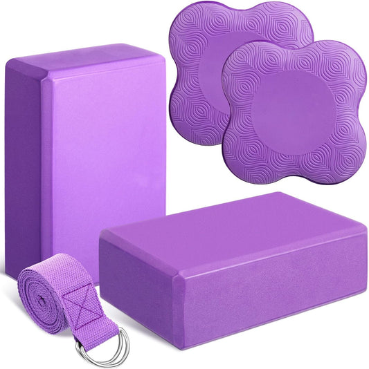 RoundFunny 5 Pcs Yoga Blocks Knee Pads Strap Set Foam Pilates