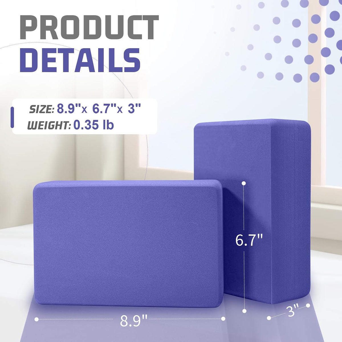 biguphate 2 Pack Yoga Blocks, 3"x6"x9" Rounded Edges Non-Slip, Yoha Bricks