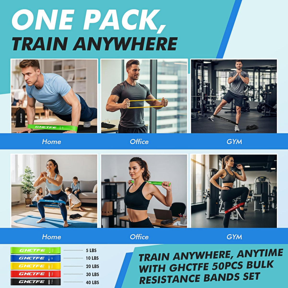 50PCS Resistance Bands Bulk Pack for Gym Studios, Trainers & Schools, 10 Mini Bands Sets, 5 Levels Color-Coded Durable Loop Exercise Bands for Pilates, Yoga, Rehab, Gift for Team Fitness