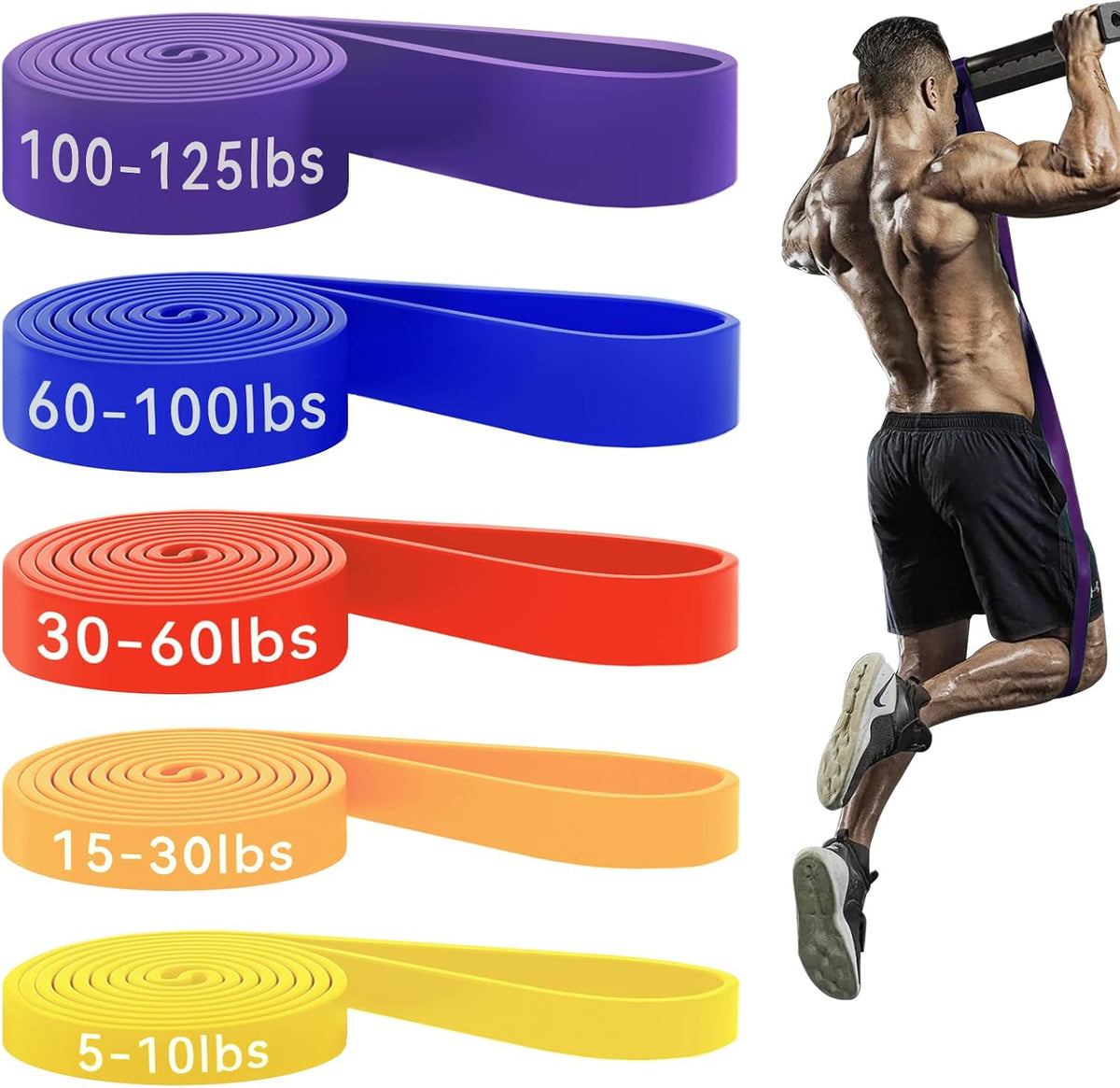 HAPBEAR Pull Up Assistance Bands - Pull Up Bands - Resistance Bands - Exercise Bands Resistance Bands Set of 5 - Workout Bands for Working Out, Stretching, Muscle Training