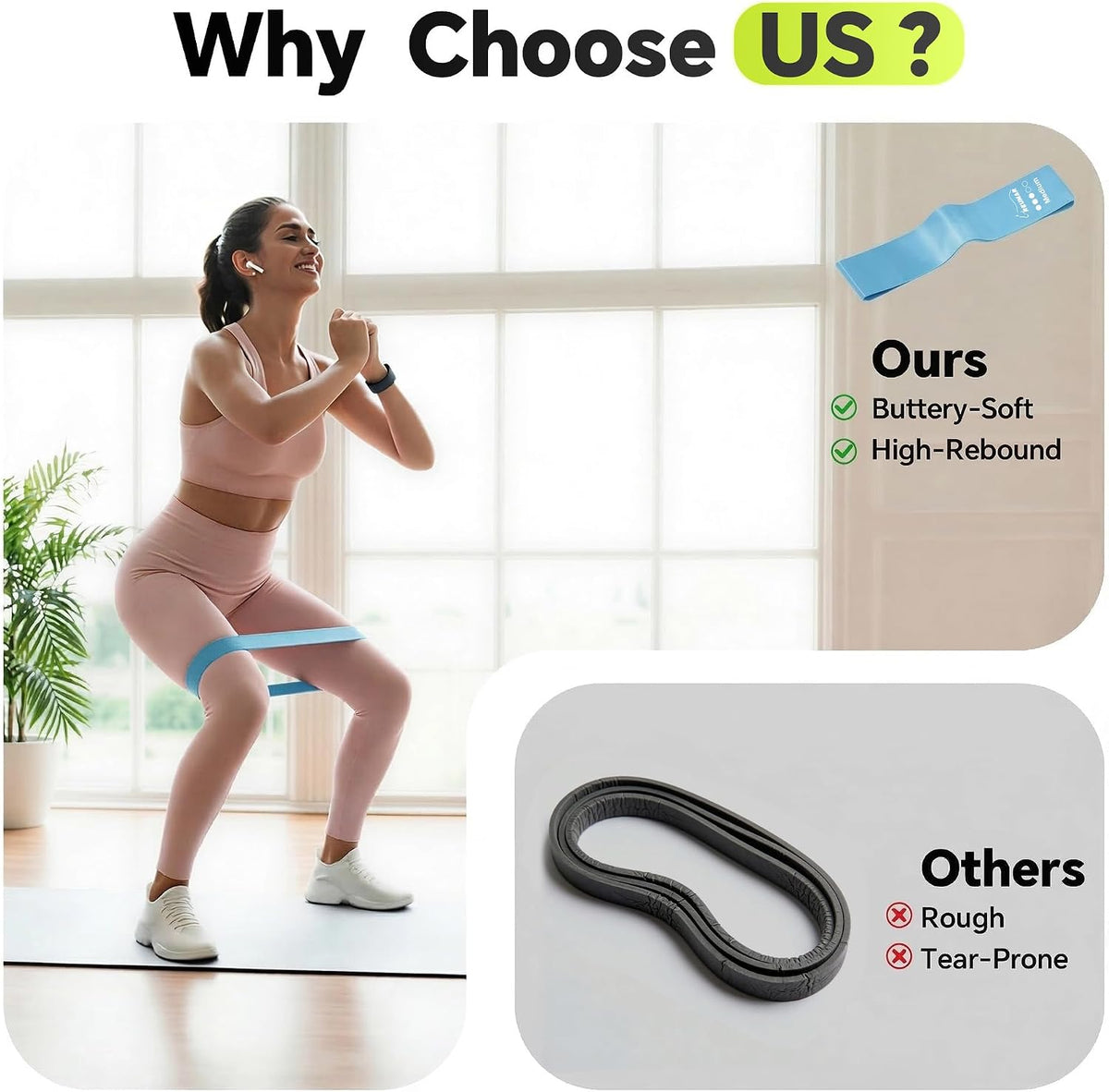 5-Pack Resistance Bands Set for Working Out, Strength Training, Stretching, Pilates, Yoga, Physical Therapy - Elastic Exercise Bands for Home Gym, Legs, Glutes, Arms - Ideal for Women & Men