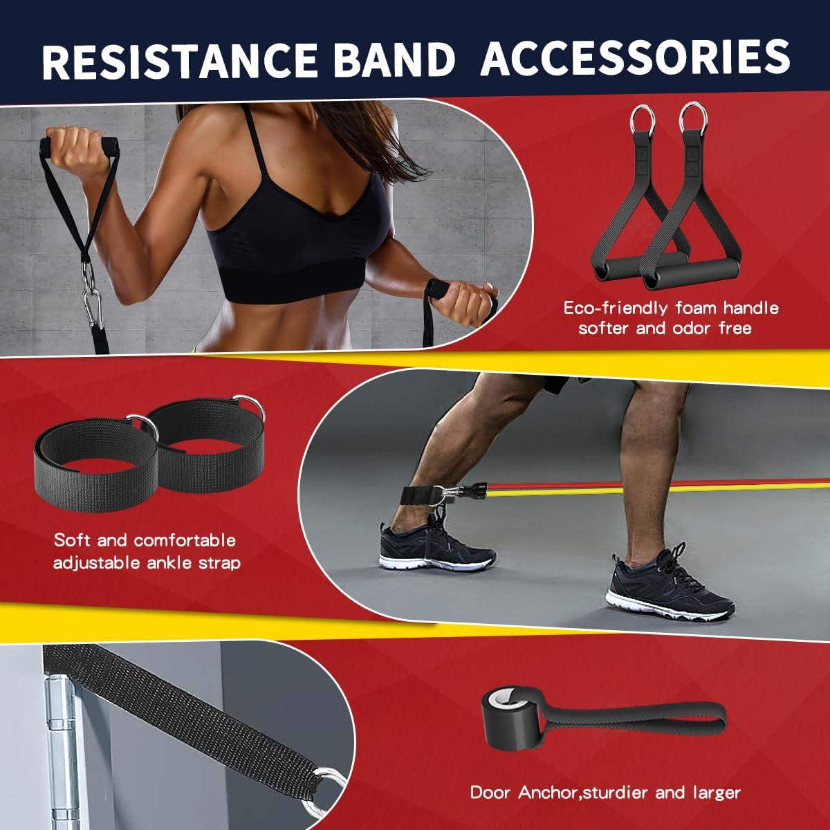 WHATAFIT Resistance Bands with Handles, 150 lb Exercise Bands Set