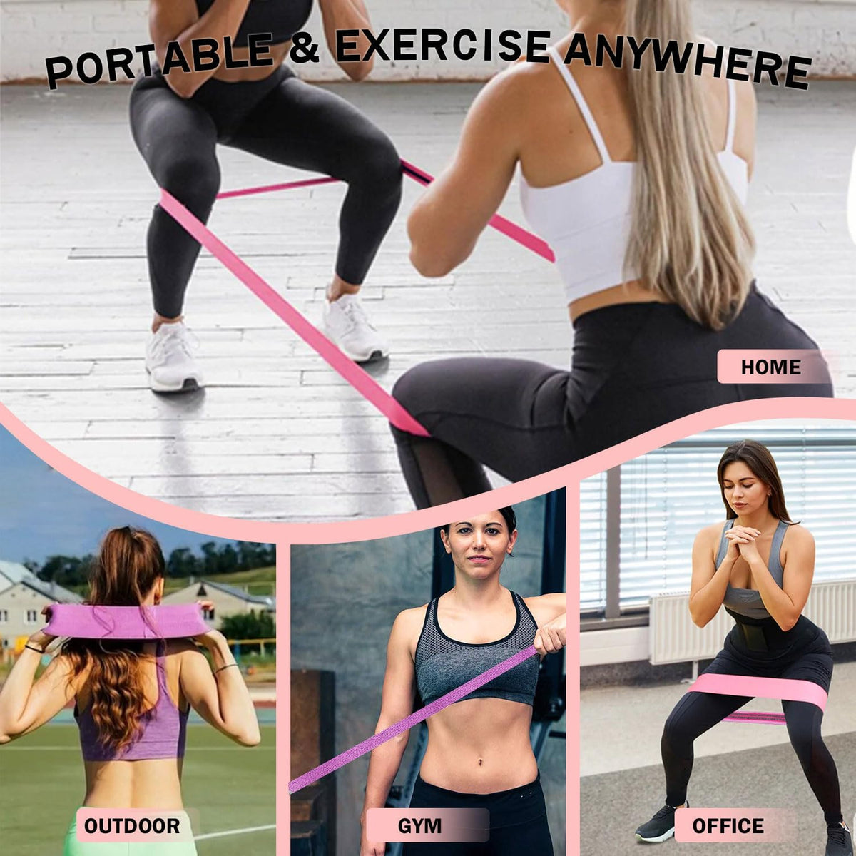 KANGFITER Long and Short 6 Fabric Resistance Bands Set with Door Anchor