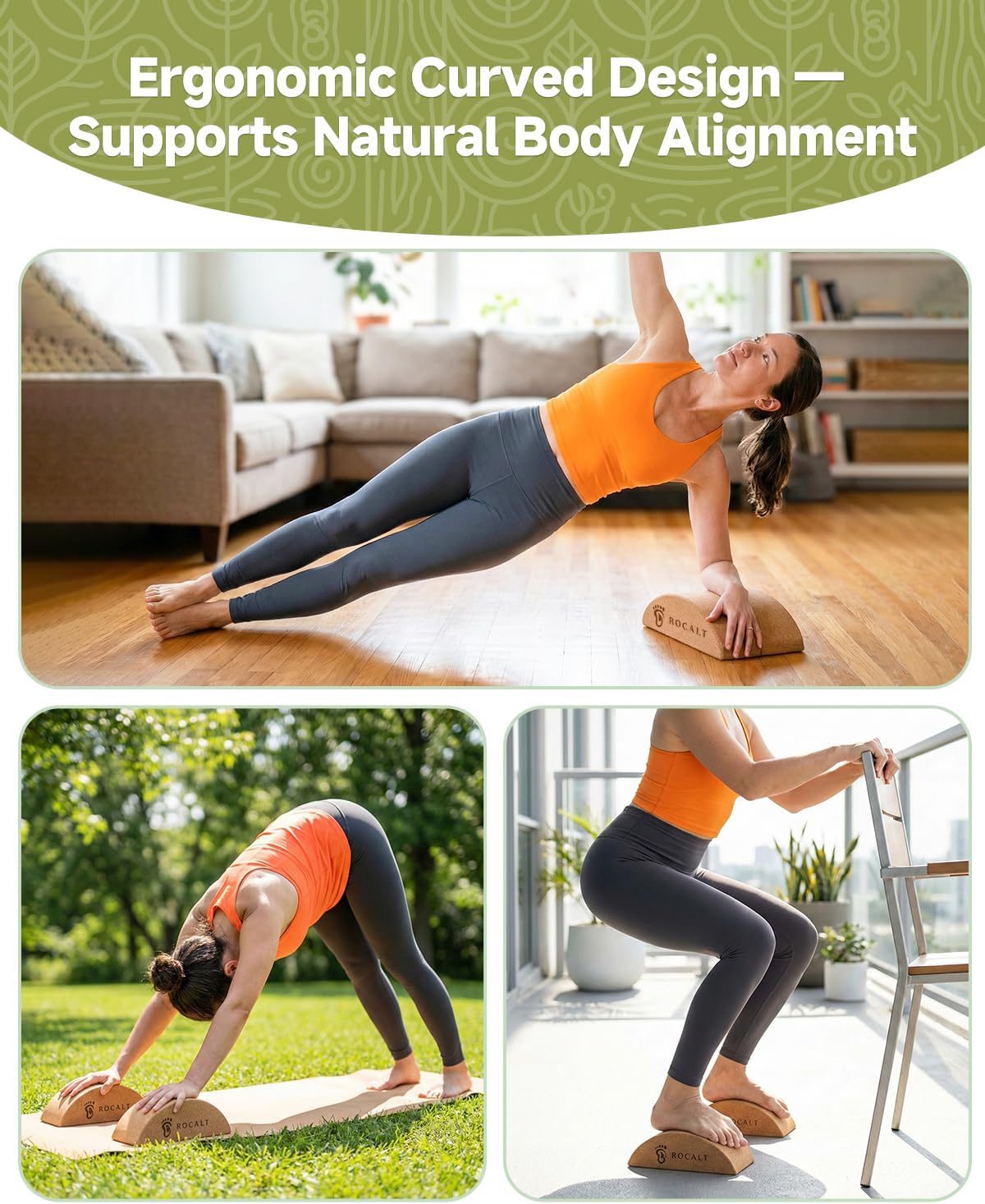 Rocalt Cork Yoga Blocks, Half Moon Foot and Calf Stretching Tool