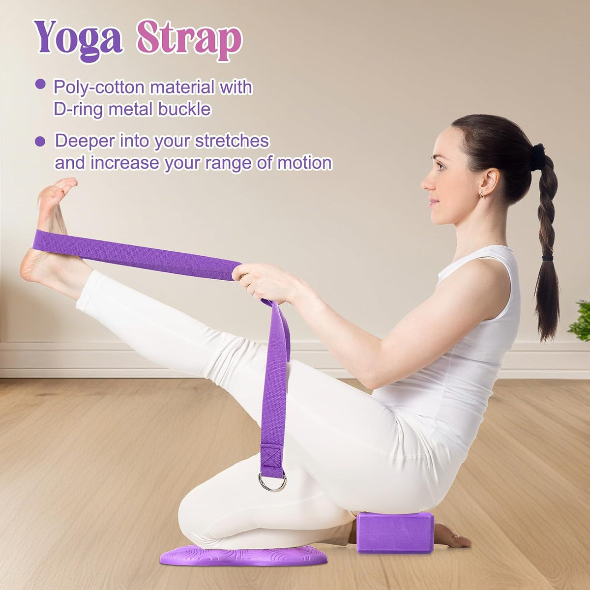 RoundFunny 5 Pcs Yoga Blocks Knee Pads Strap Set Foam Pilates
