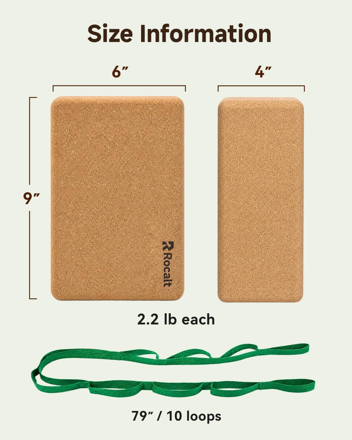 Rocalt Natural Cork Yoga Blocks 2 Pack with Strap and Storage Bag