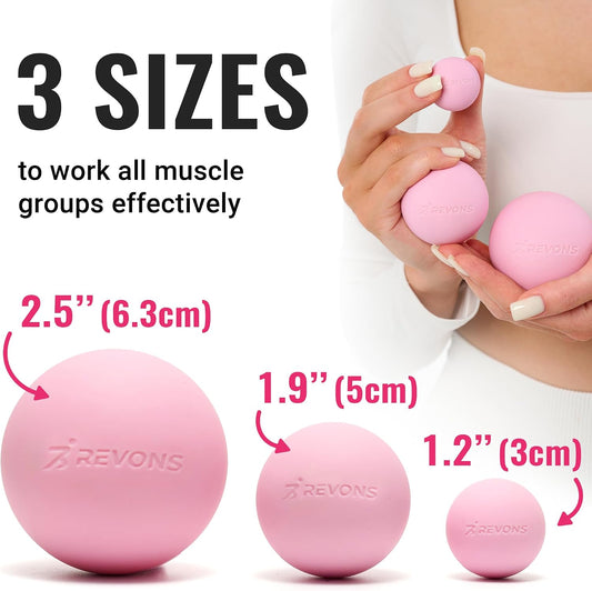 3 in 1 Massage Ball Set – 2.5", 1.9" & 1.2" Firm Silicone Balls for Myofascial Release, Trigger Point Therapy, Back & Foot Pain Relief, Face Fitness, Yoga, Deep Tissue Recovery (Pink)