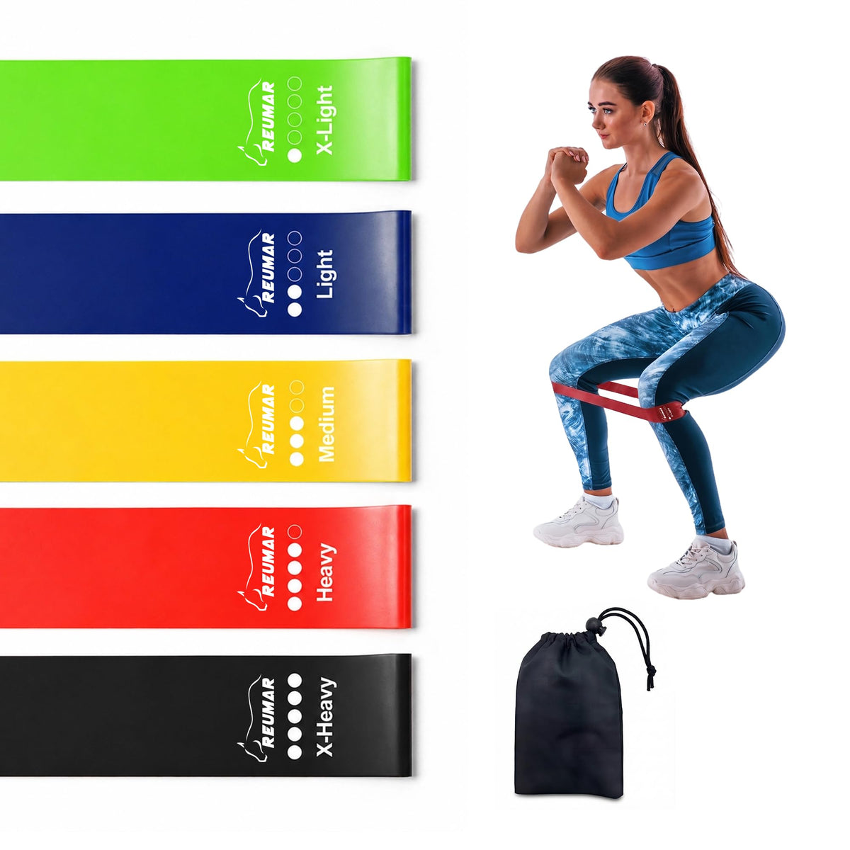 5-Pack Resistance Bands Set for Working Out, Strength Training, Stretching, Pilates, Yoga, Physical Therapy - Elastic Exercise Bands for Home Gym, Legs, Glutes, Arms - Ideal for Women & Men