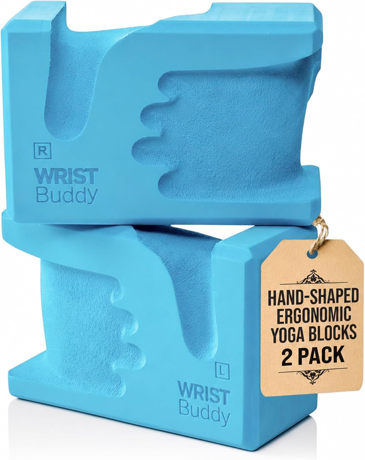WRISTBuddy® Yoga Blocks 2 Pack, High Density Non-Slip, Hand-Shaped Design