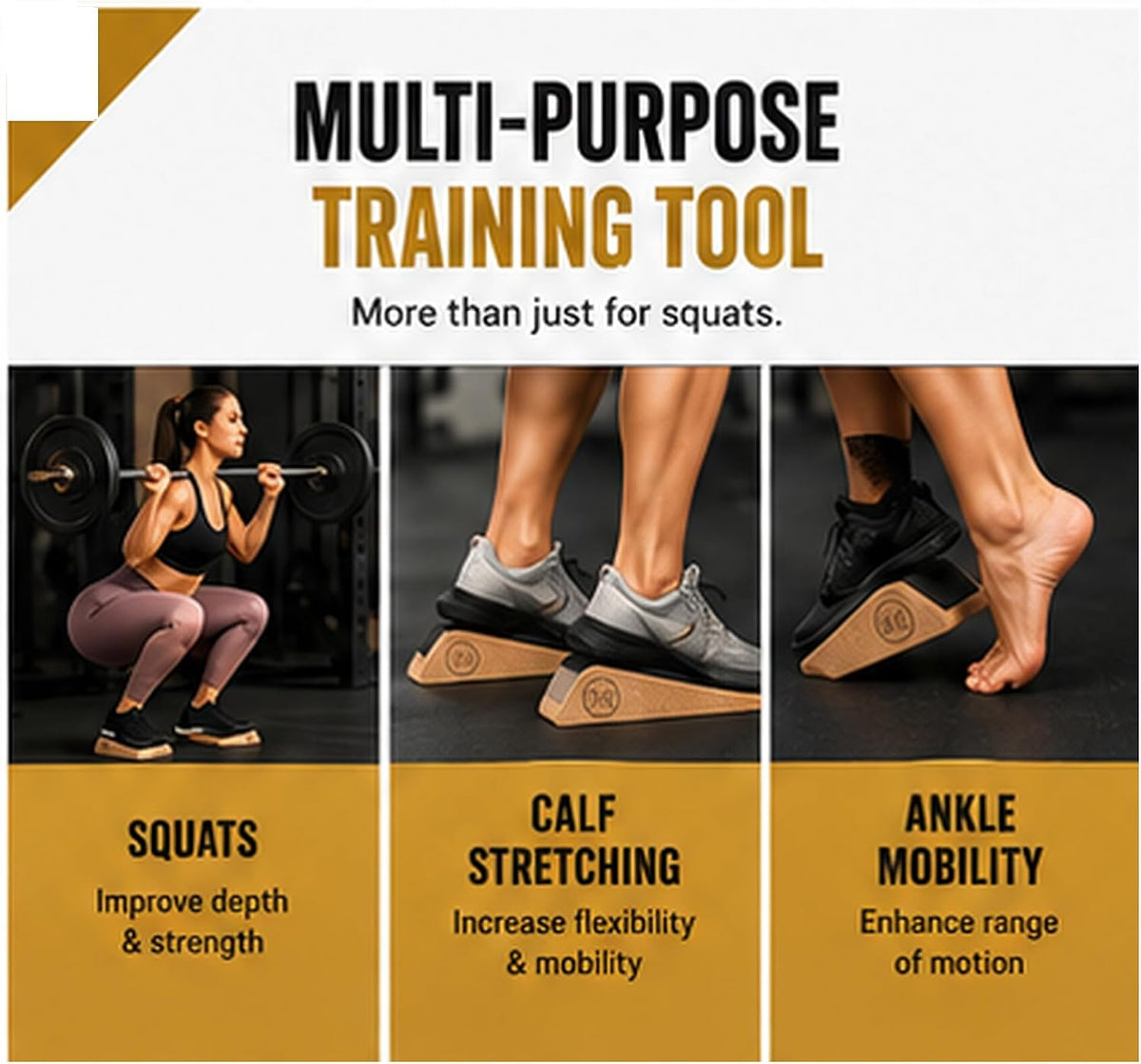 Squat Wedge Blocks (Set of 2) – Non-Slip Slant Boards for Lower Body Workouts Ankle and Calf Stretching - Yoga Blocks, Designed to Elevate Heels and Squat Support - Includes Carry Bag