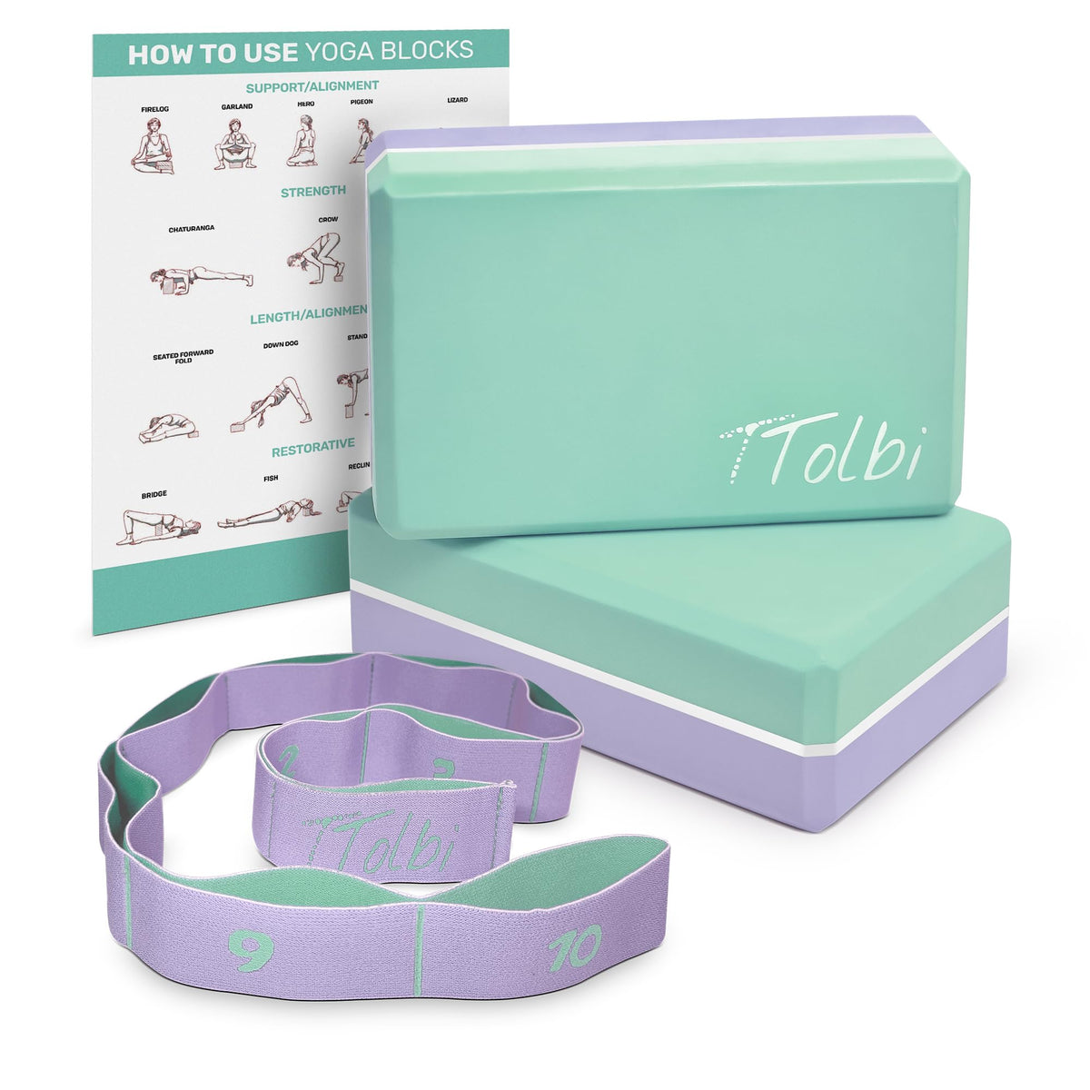 Yoga Blocks 2 Pack with Strap and Guide – Soft Non-Slip EVA Foam Blocks