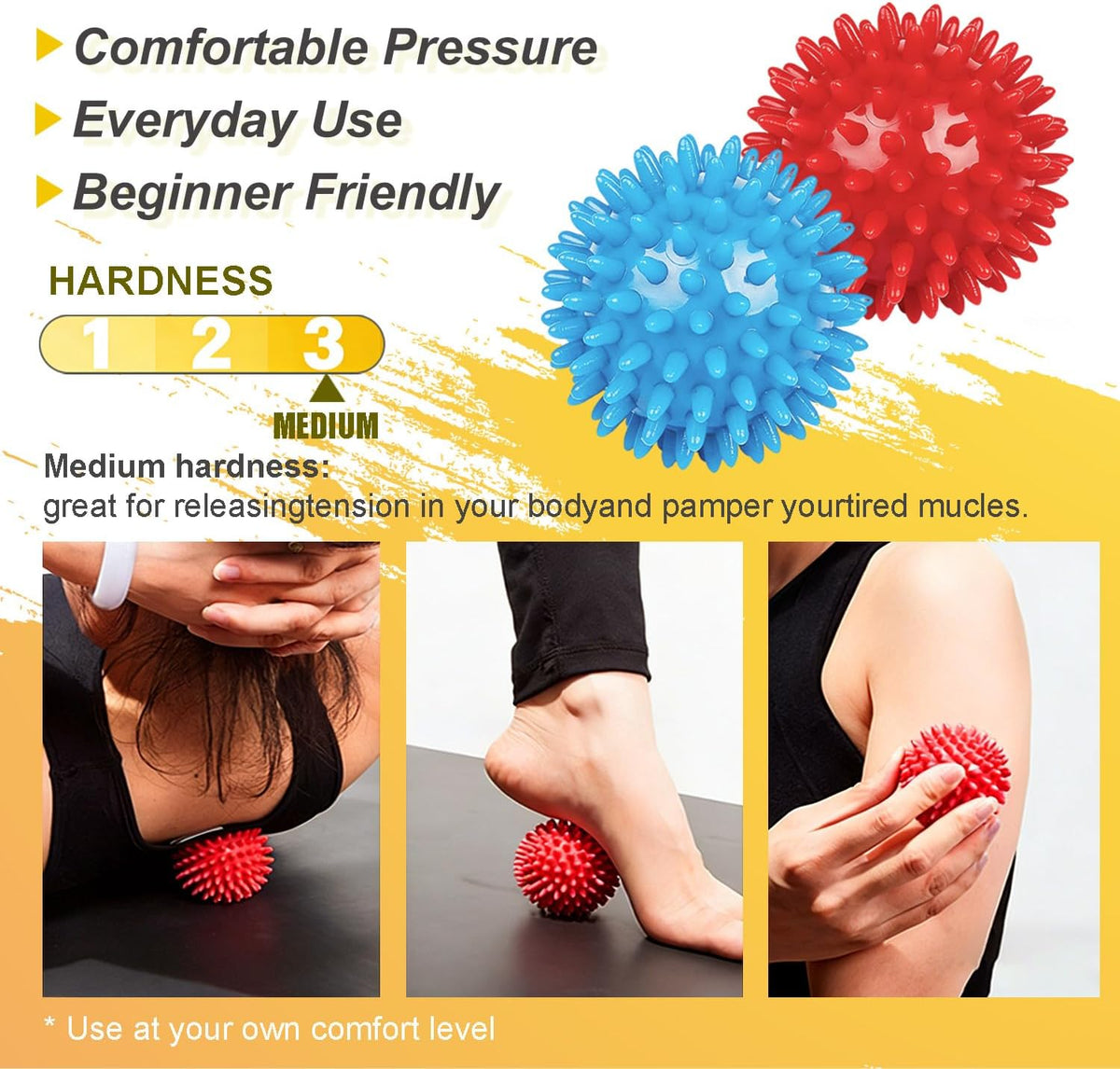 3-Pack Massage Balls for Office Workers with Different Hardness for Daily Muscle Relief