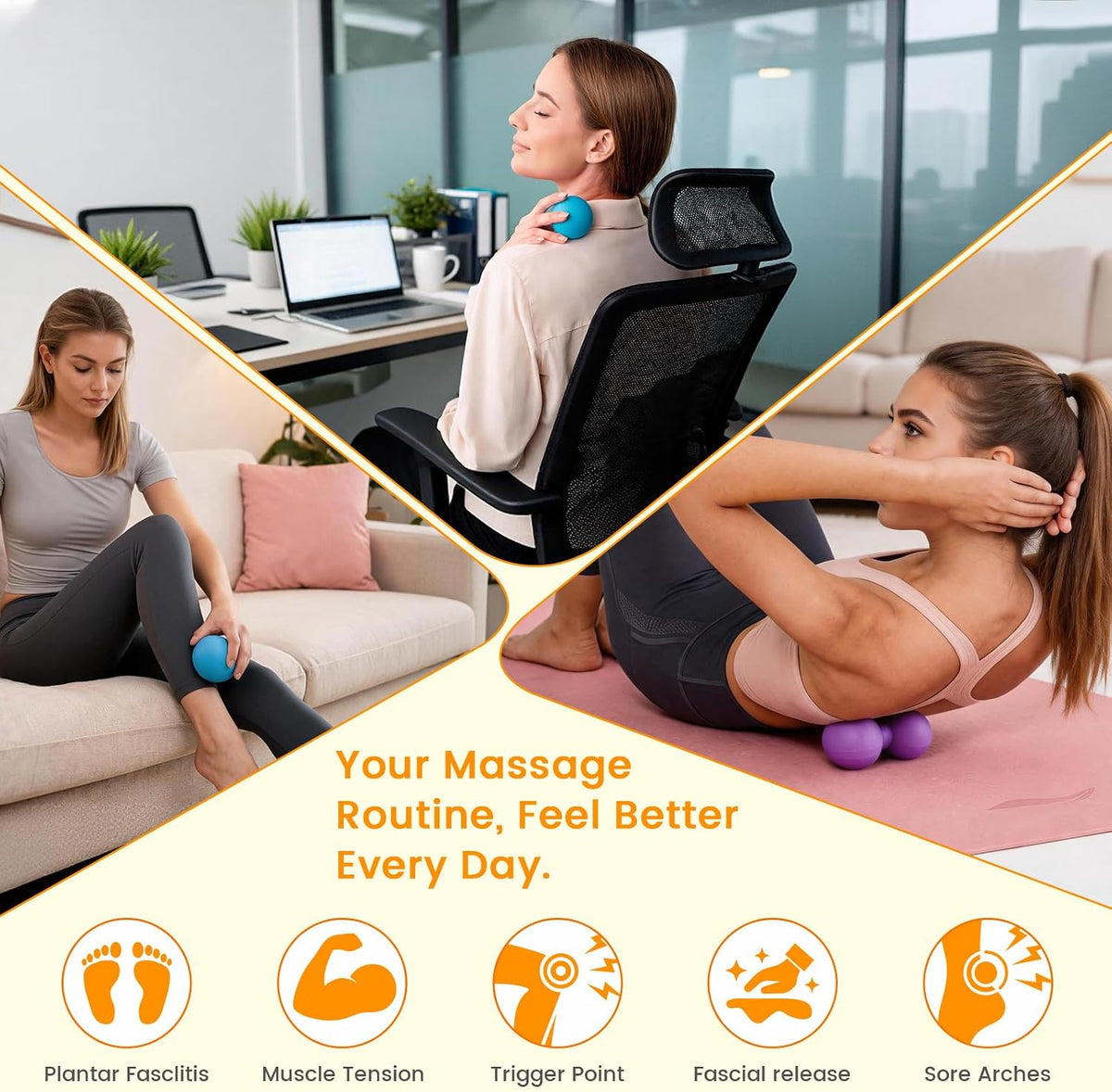 Massage Ball Set with Peanut, Lacrosse, Spiky & Trigger Point Therapy Balls