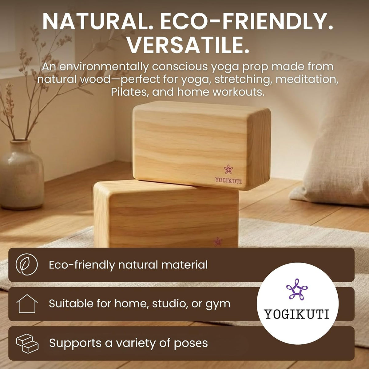 Solid Wooden Yoga Blocks | Premium Pine Wood Iyengar Yoga Blocks | Soild, Durable & Smooth Rounded Edges | Wooden Yoga Props for Stretching, Balance, Alignment & Home Studio Practice