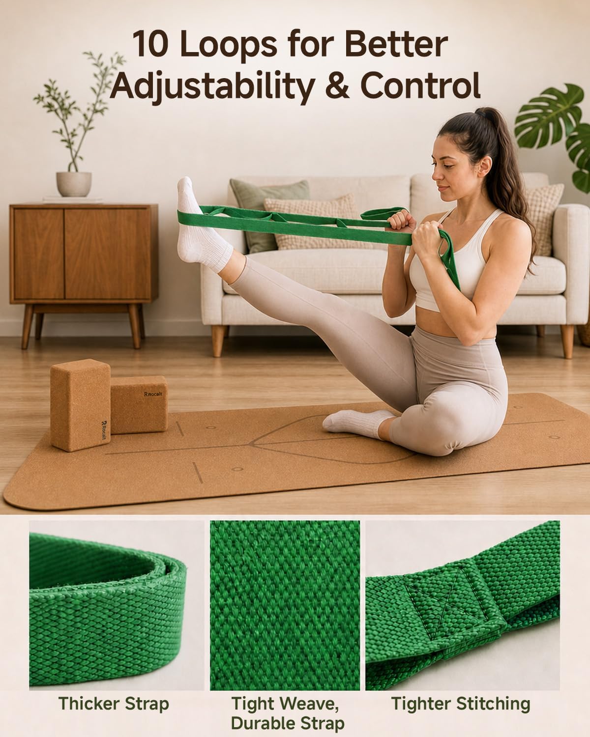 Rocalt Natural Cork Yoga Blocks 2 Pack with Strap and Storage Bag