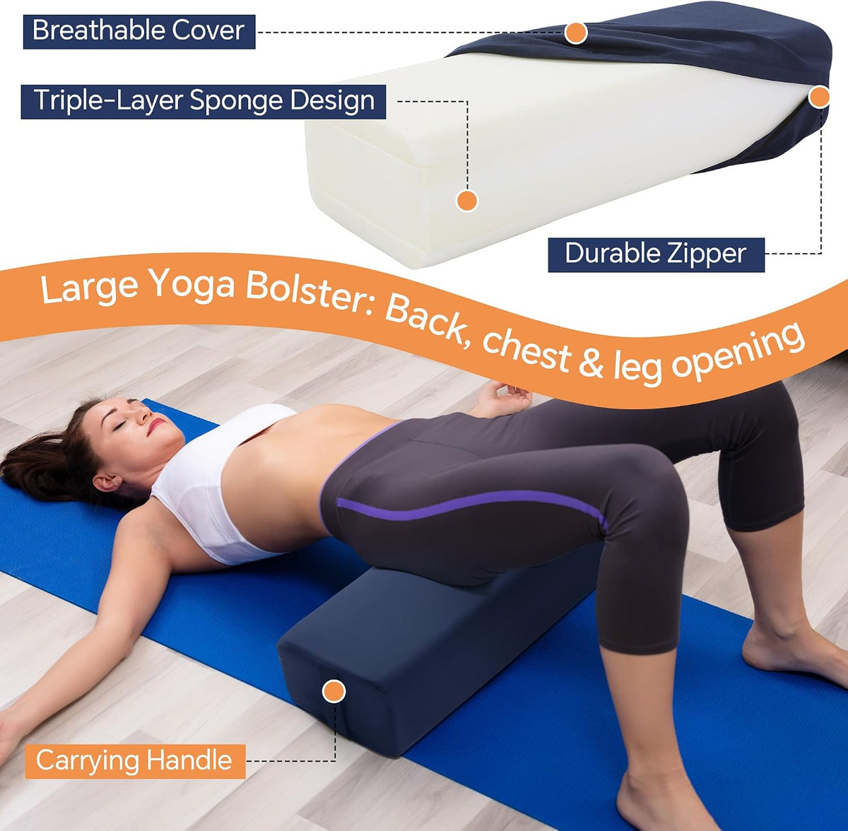 MABOZOO 2-Piece Yoga Bolster Pillow, Rectangular & Crescent Meditation Cushions with Removable Cover for Restorative Yoga, Meditation Accessories for Sitting on Floor