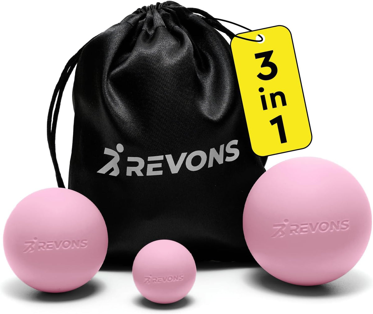 3 in 1 Massage Ball Set – 2.5", 1.9" & 1.2" Firm Silicone Balls for Myofascial Release, Trigger Point Therapy, Back & Foot Pain Relief, Face Fitness, Yoga, Deep Tissue Recovery (Pink)