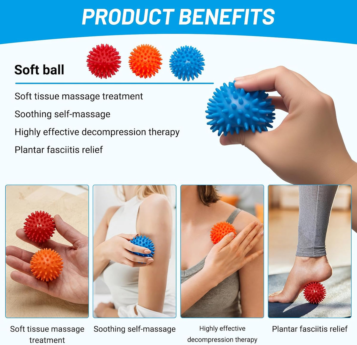 3PCS Spiky Massage Balls Set, Soft Foot Massage Ball For Muscle Relaxation