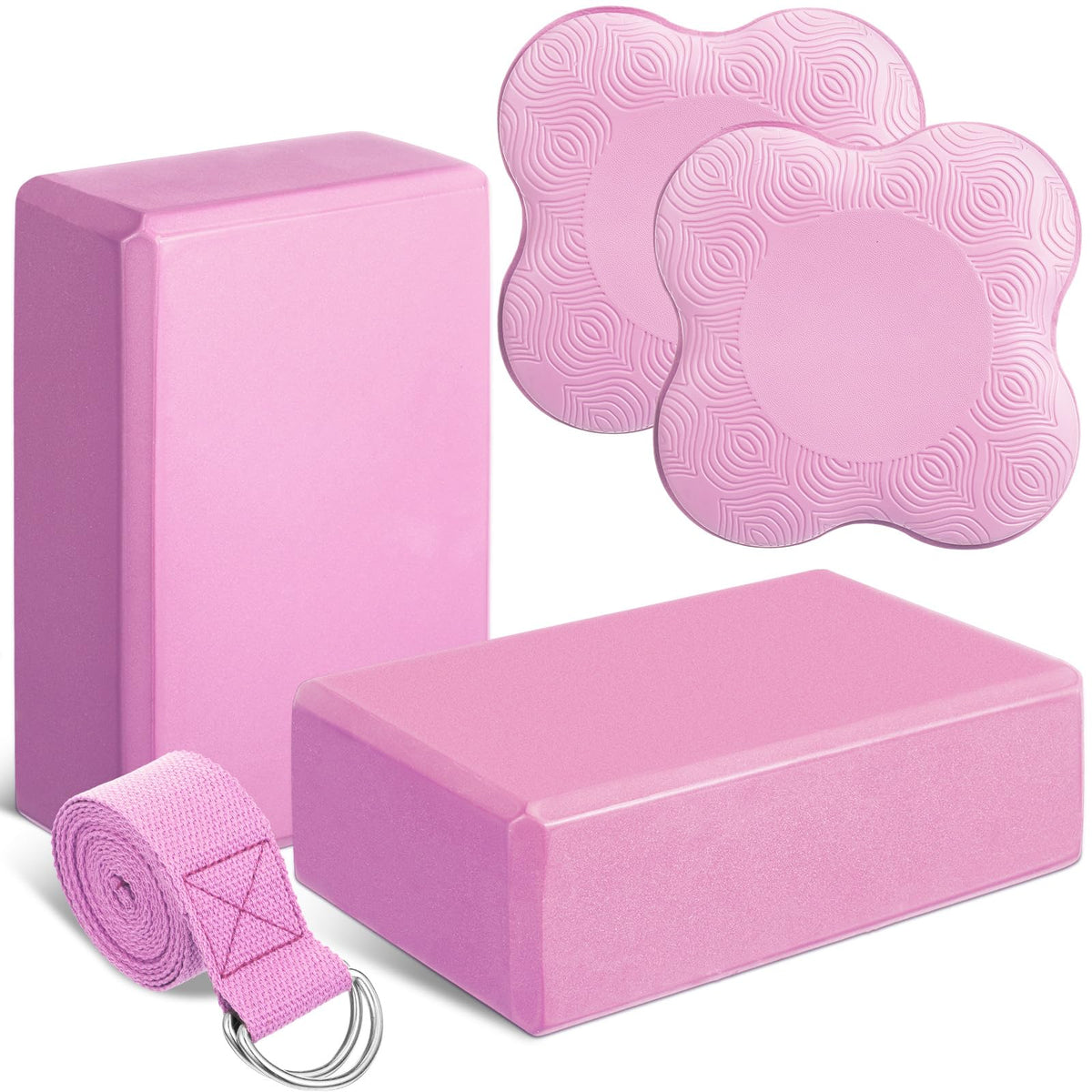 RoundFunny 5 Pcs Yoga Blocks Knee Pads Strap Set Foam Pilates