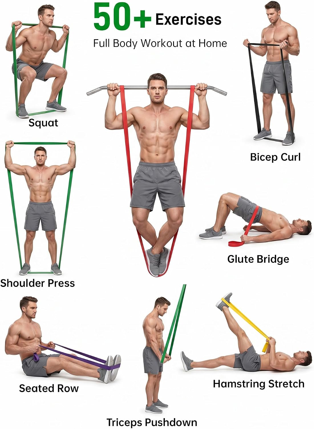 Renoj Resistance Bands for Working Out, 5 Levels Pull Up Assistance Bands Set for Workout, Exercise, Home Gym & Strength Training
