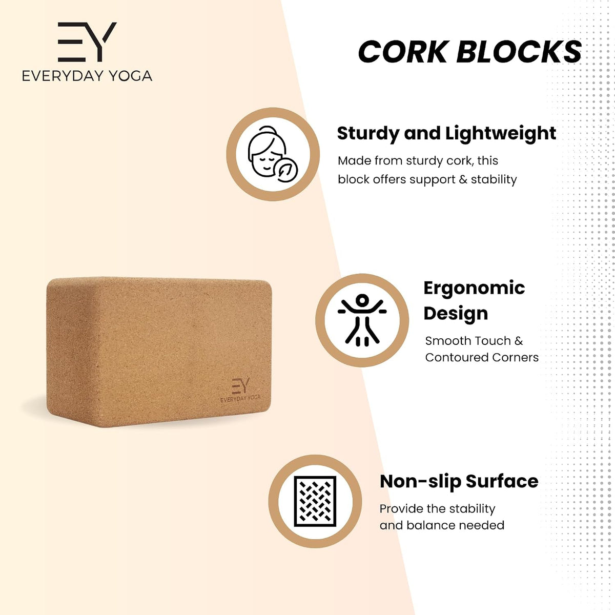 Everyday Yoga Premium Cork Block, Natural Cork, 3in/4in/5in Thick, 1 Block