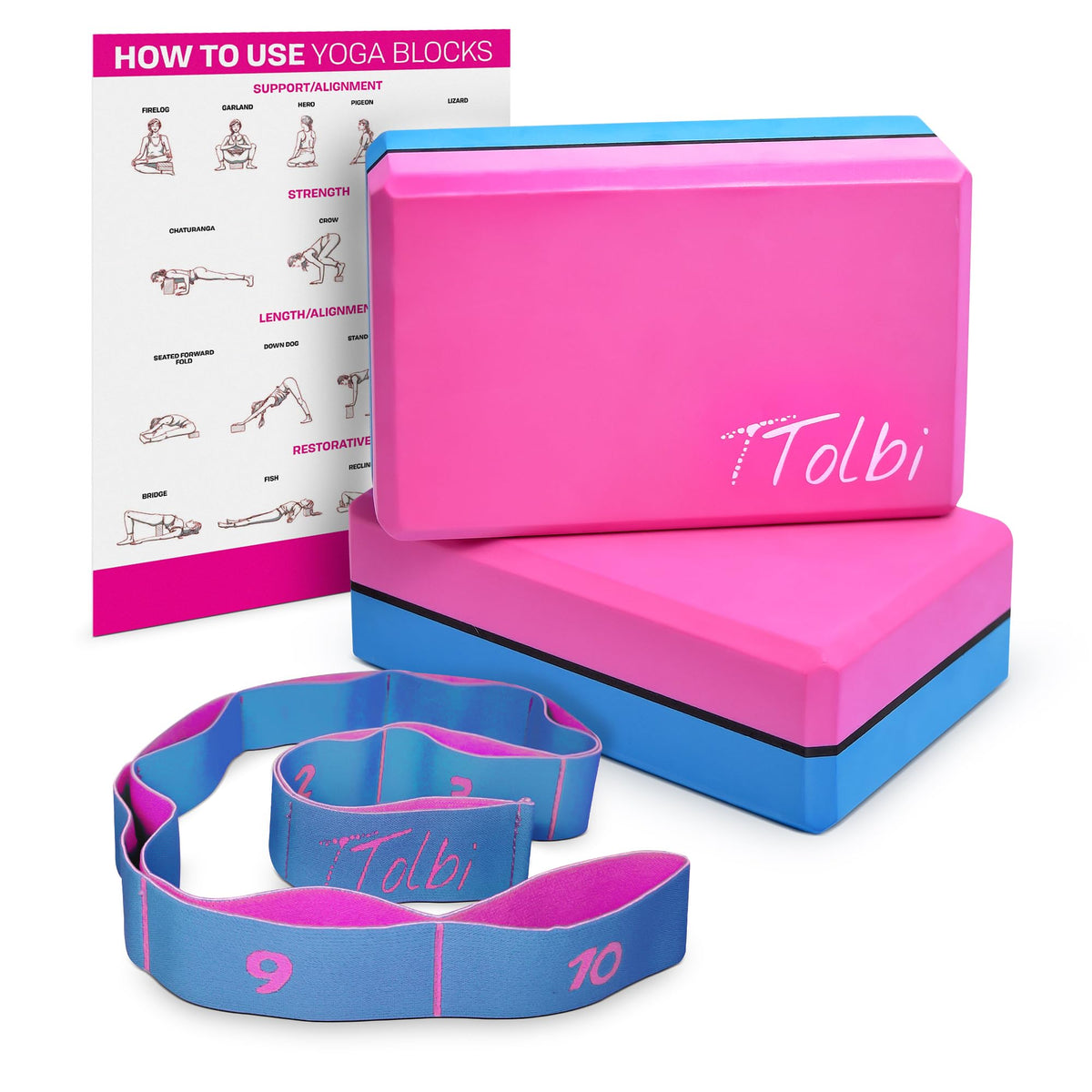 Yoga Blocks 2 Pack with Strap and Guide – Soft Non-Slip EVA Foam Blocks