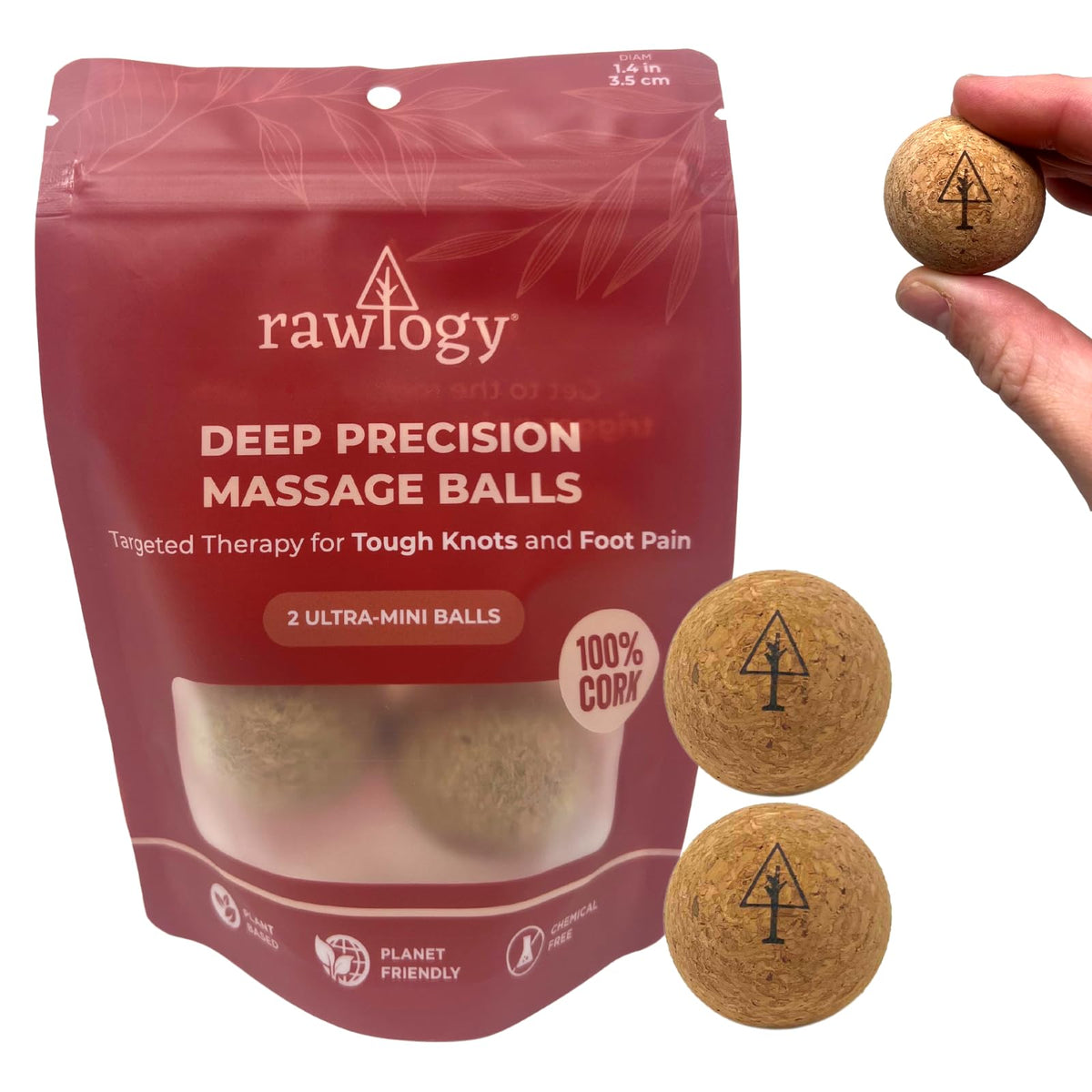 Travel Cork Massage Ball | Lightweight, Sustainable Alternative to Lacrosse Ball for Muscle Pain Relief (1.9 Inch (Pack of 1), Sanded Cork)