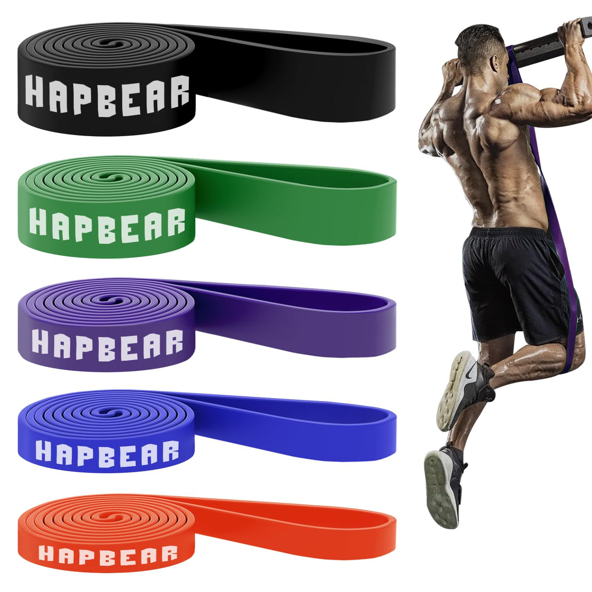 HAPBEAR Pull Up Assistance Bands - Pull Up Bands - Resistance Bands - Exercise Bands Resistance Bands Set of 5 - Workout Bands for Working Out, Stretching, Muscle Training