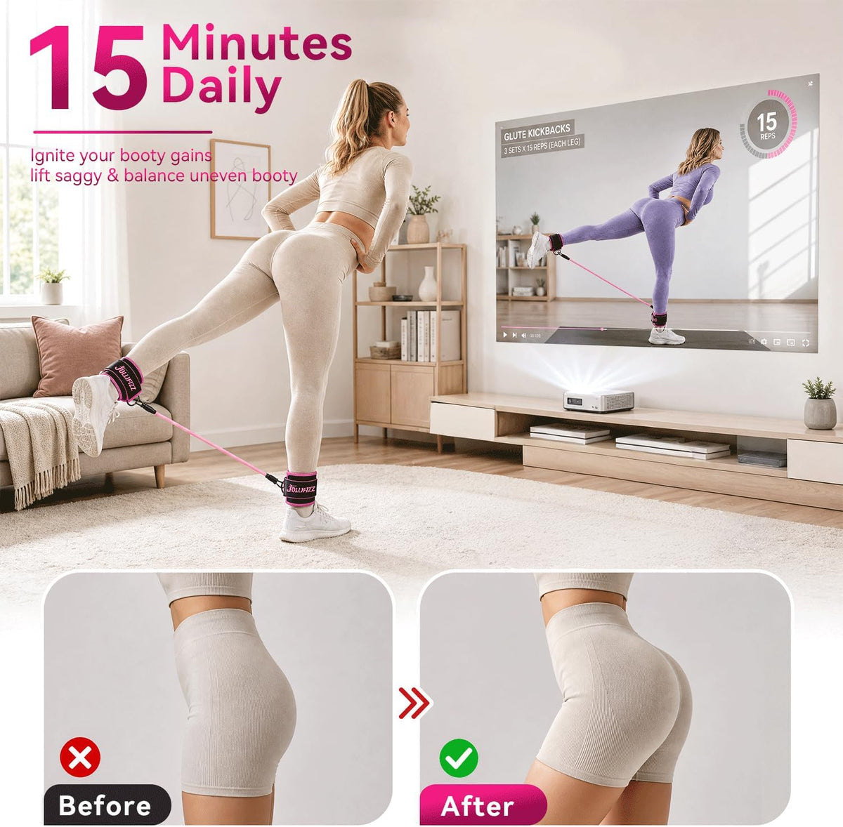 Ankle Resistance Bands with Cuffs &Booty Bands Set,Ankle Straps for Cable Machines for Leg,Booty,Glute,Hip,Butt,Workout Home Gym Equipment,Exercise Bands for Fitness,Yoga,Physical Therapy