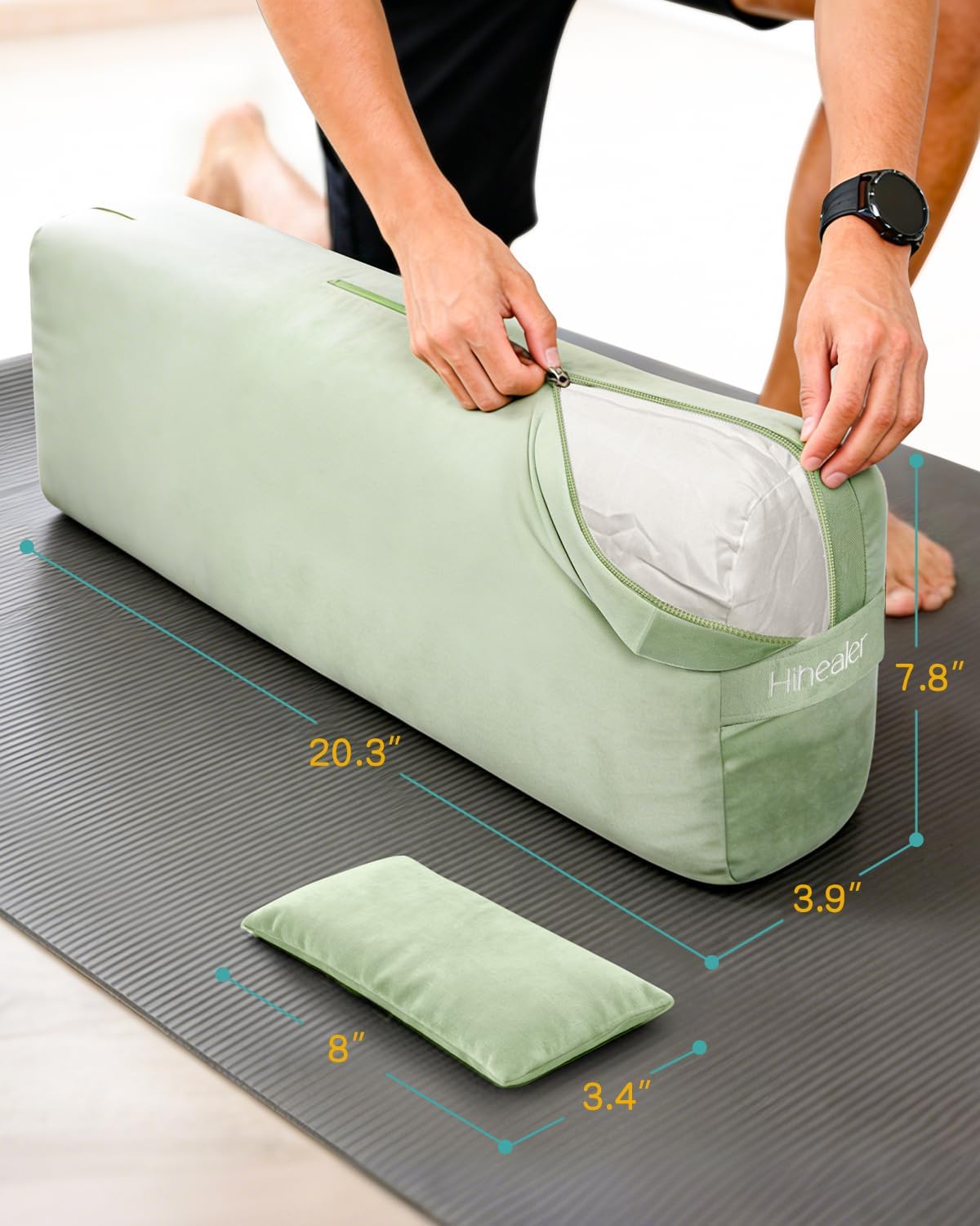 3 in 1 Yoga Bolster Pillow Set, Premium Rectangular Velvet Cushion
