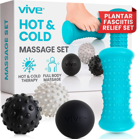 Vive Massage Ball Set (4 Piece) - Plantar Fasciitis Relief Foot Pain Hot