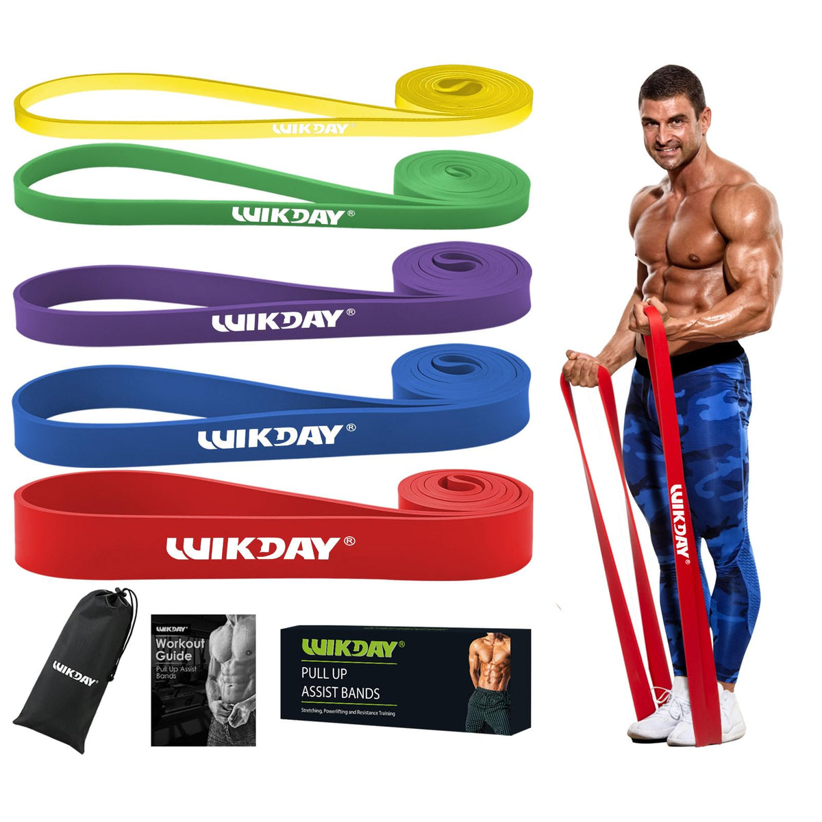 WIKDAY Resistance Bands for Working Out, Exercise Bands, Workout Bands, Pull Up Assistance Bands for Body Stretching Training Physical Therapy Muscle Training for Men & Women