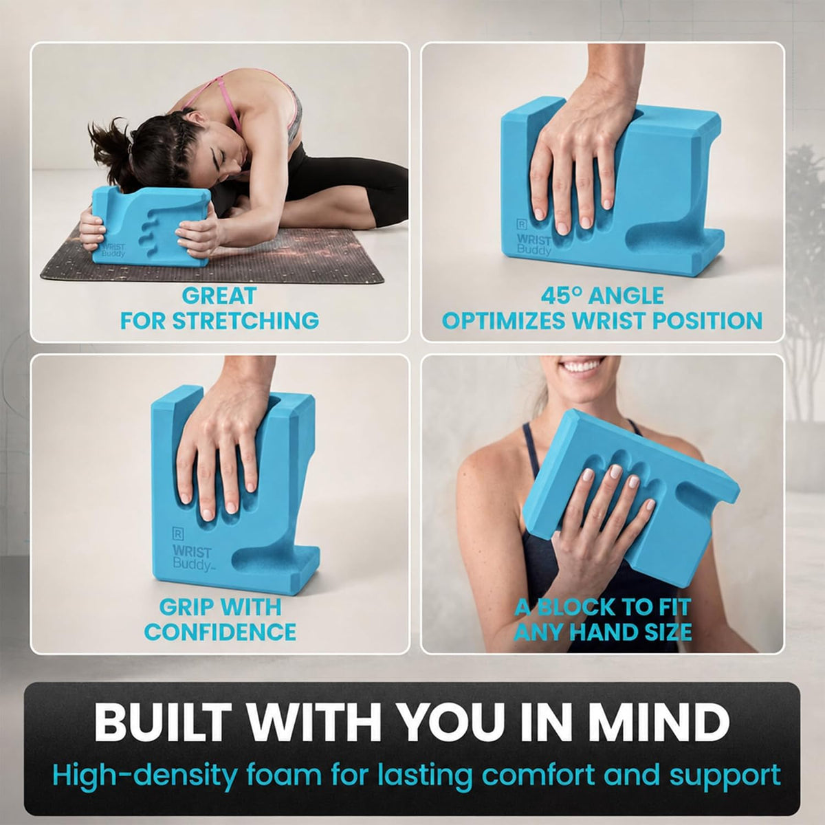 WRISTBuddy® Yoga Blocks 2 Pack, High Density Non-Slip, Hand-Shaped Design