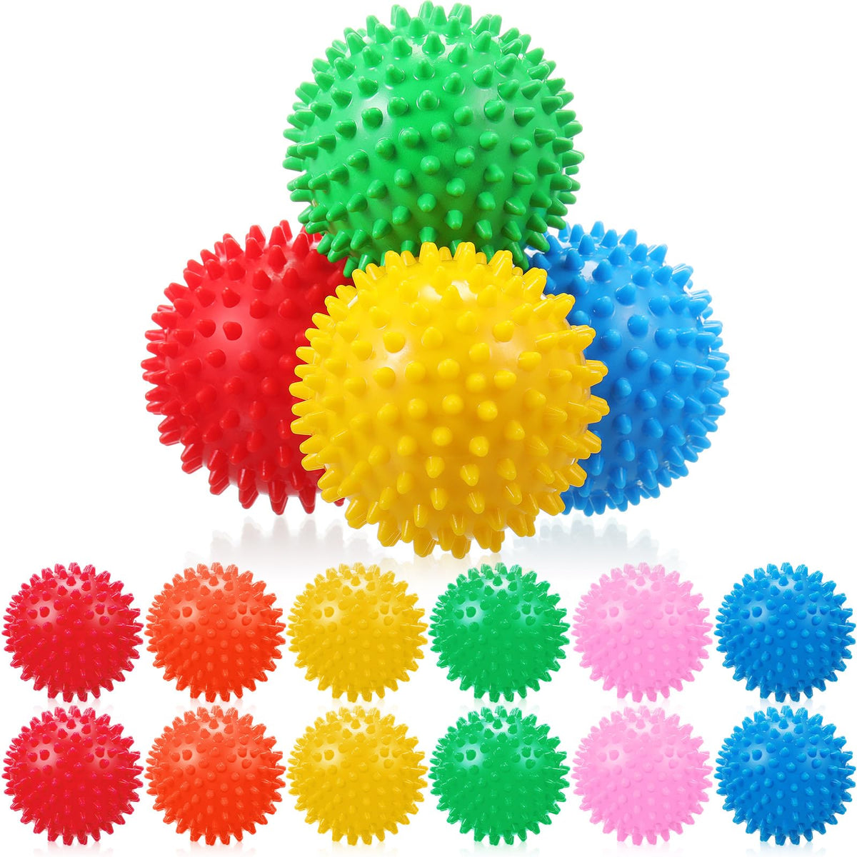 Liliful 12 Pcs Spiky Massage Ball Hard Foot Ball Roller Massager Firm Foot Arch Trainer 3 Inch for Deep Tissue Plantar Fasciitis Back Hands Muscles Soreness Exercise (Mixed Color)