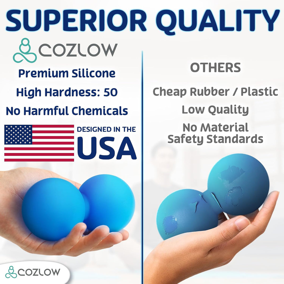 COZLOW Peanut Massage Ball - Deep Tissue Therapy, Pain Relief - Cobalt Blue