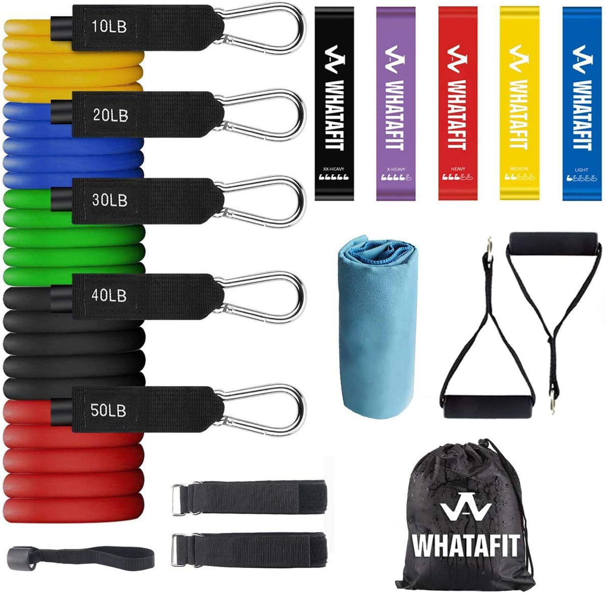 WHATAFIT Resistance Bands with Handles, 150 lb Exercise Bands Set